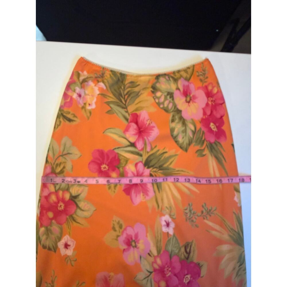 Vintage Pierre Cardin Womens Midi Slip Skirt Size 8 Orange Tropical 90s Carrie - Picture 11 of 11